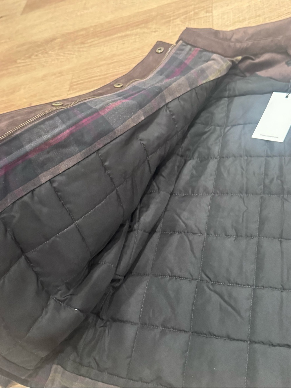 7 For All Mankind Navy and Brown Plaid Utility Jacket with Suede Trim - Picture 7 of 11